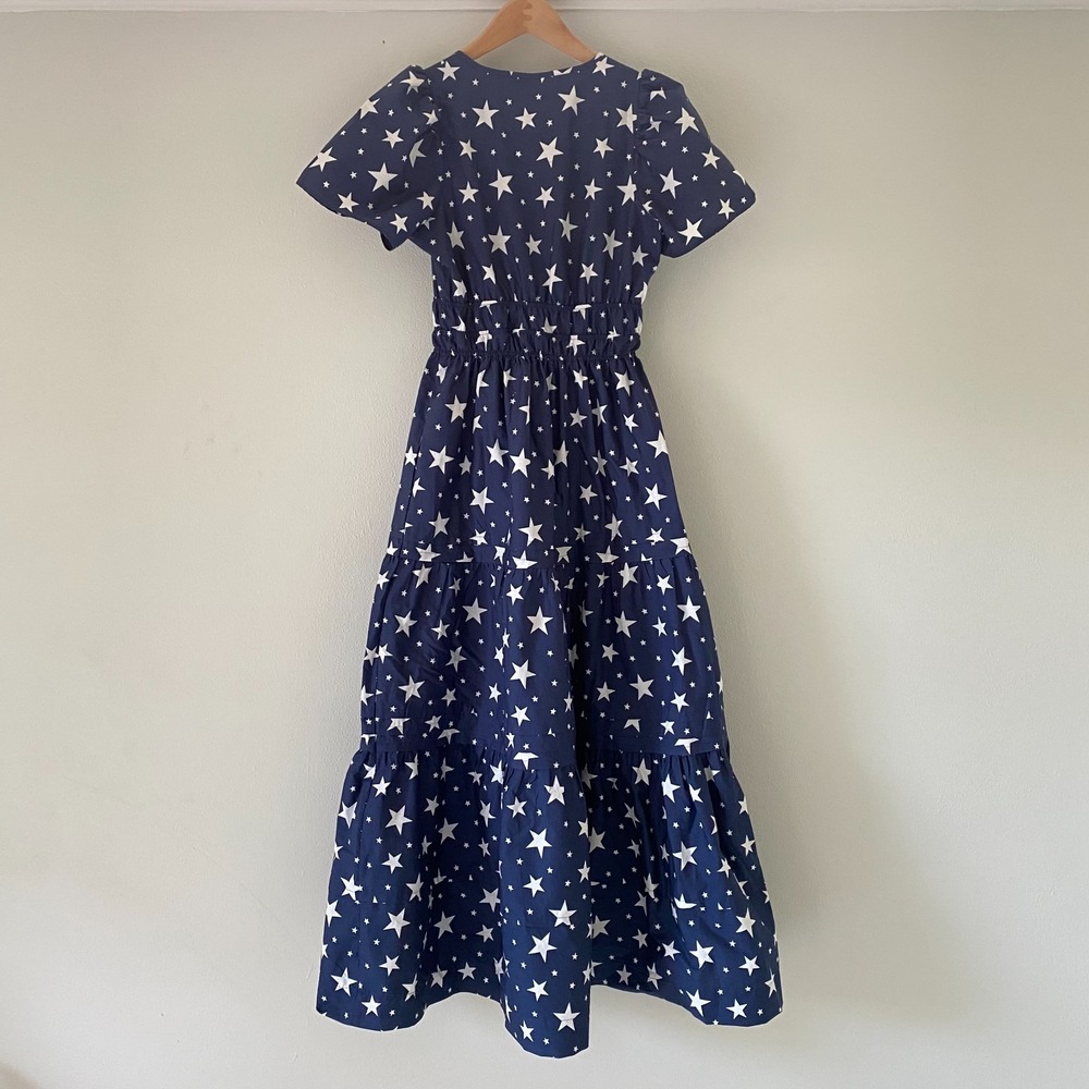 Anthropologie SOMERSET womens Dress XS Short Sleeve Navy White Stars Patriotic - Picture 6 of 11